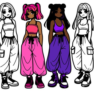 girls with crop top with baggy pants