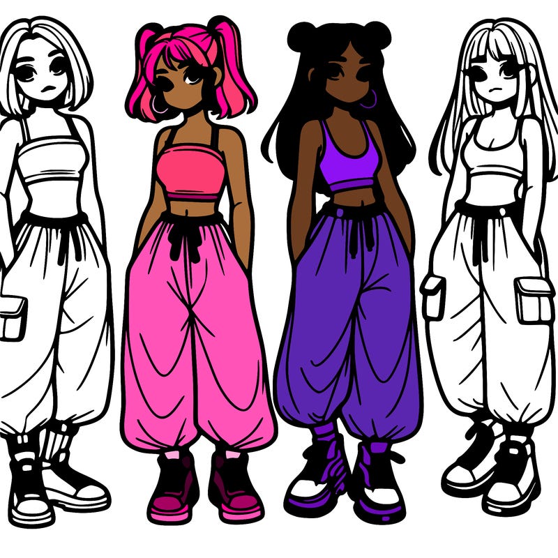 girls with crop top with baggy pants