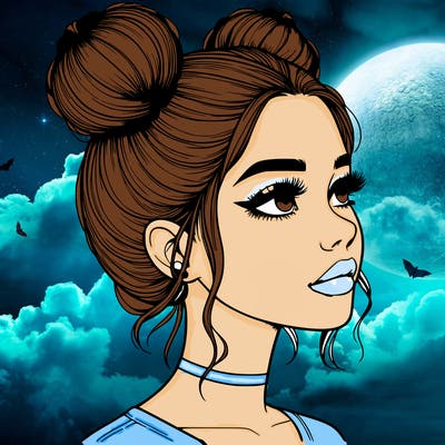 realistic girl with buns on the top of her head