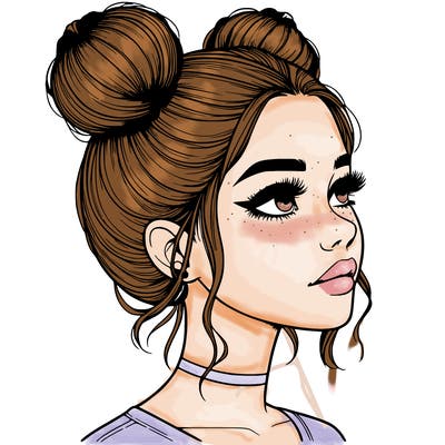 realistic girl with buns on the top of her head