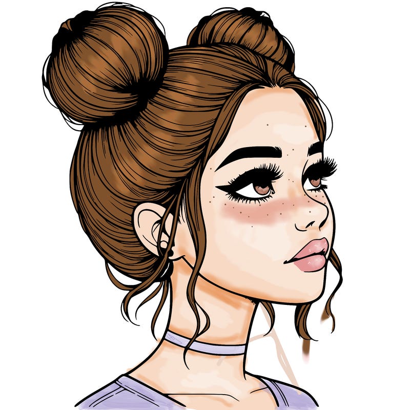 realistic girl with buns on the top of her head