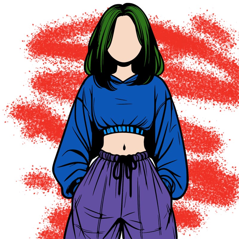 realistic girl faceless with baggy pants and a crop top