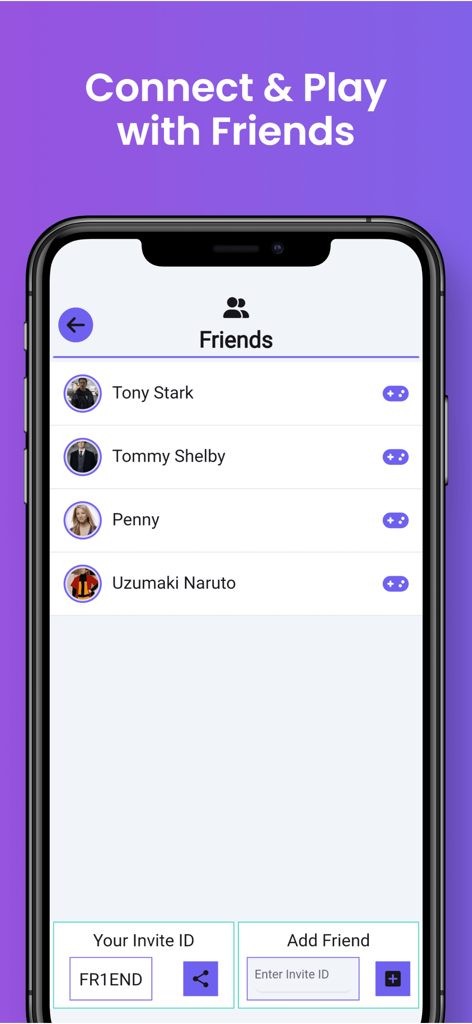 Draw Something AI - Pantalla de lista de amigos en la aplicación Draw Something AI que muestra contactos de usuario y opciones de invitación