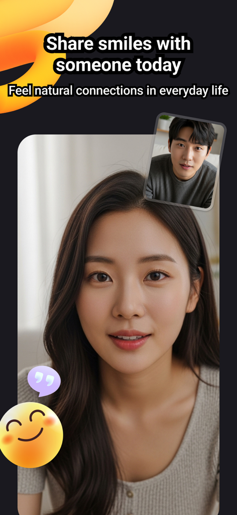 Bumble Bumble: Video Dating - Una mujer y un hombre interactuando a través de una videollamada en vivo en la interfaz de la aplicación de citas Bumble Bumble.