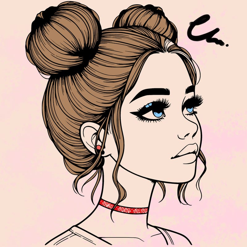 realistic girl with buns on the top of her head