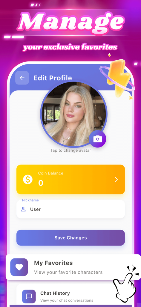 The edit profile screen of the Mafun app showing an avatar photo nickname and coin balance