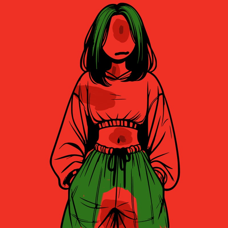 realistic girl faceless with baggy pants and a crop top