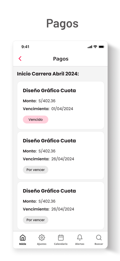 Sise Móvil - Interface de pagamento do aplicativo Sise Movil mostrando taxas de matrícula e datas de vencimento