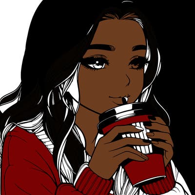 realistic girl drinking coffee