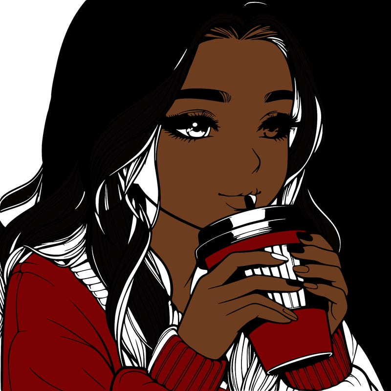 realistic girl drinking coffee