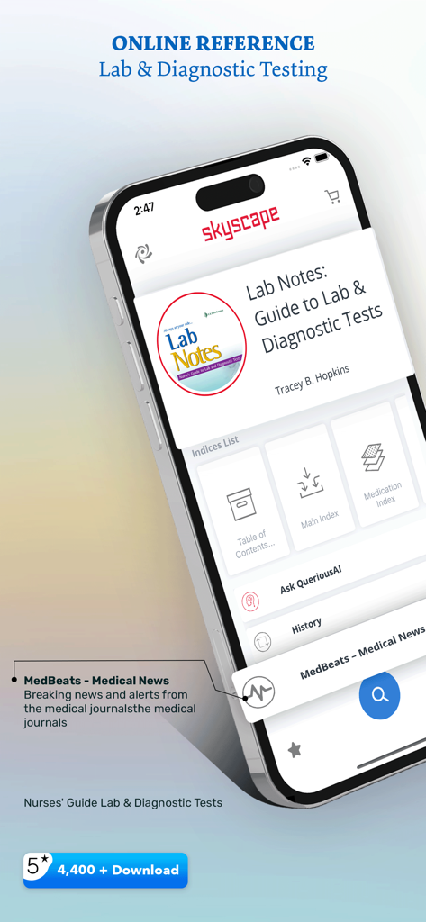 Lab Notes & Diagnostic Tests - Home screen of the Lab Notes and Diagnostic Tests clinical reference app for nursing professionals.