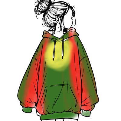 realistic girl with a oversized sweatshirt on and a bun