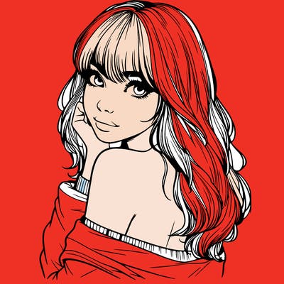 realistic girl with bangs looking over her shoulder
