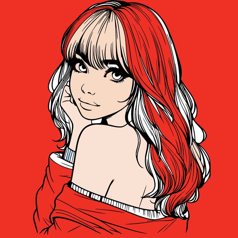 realistic girl with bangs looking over her shoulder