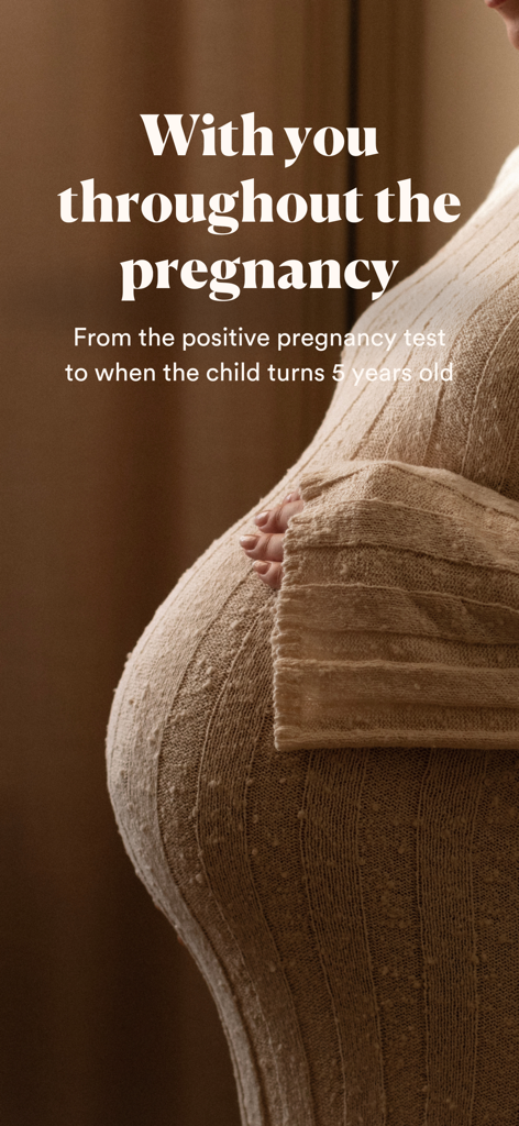 Side profile of a pregnant woman in a knit dress with text about support throughout pregnancy and early childhood