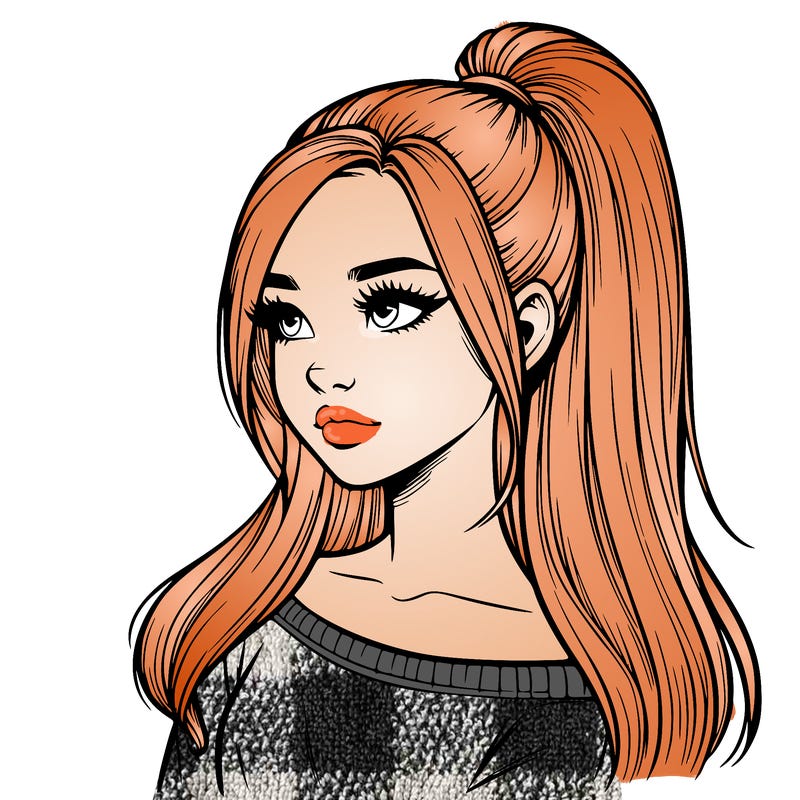 realistic girl with a high ponytail