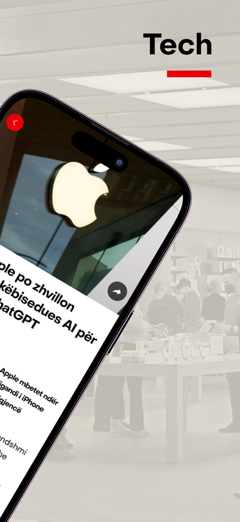 IndeksOnline - IndeksOnline Albanian news app displaying a tech article about Apple AI