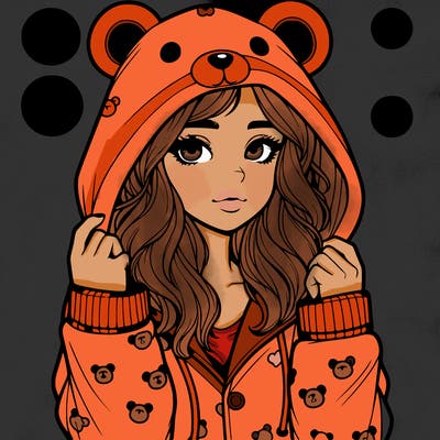 realistic girl in a animal pjs hoodie