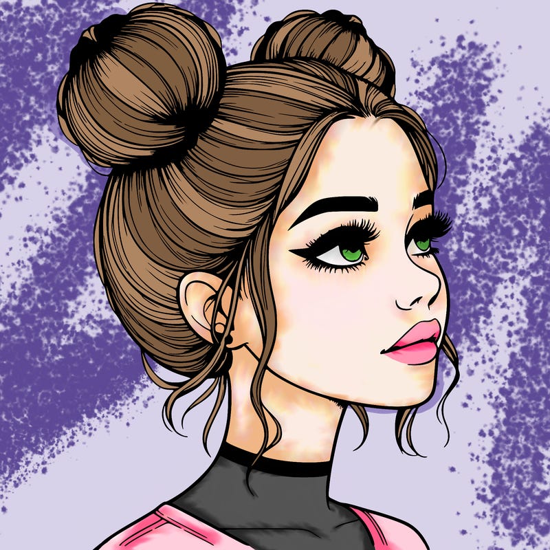 realistic girl with buns on the top of her head