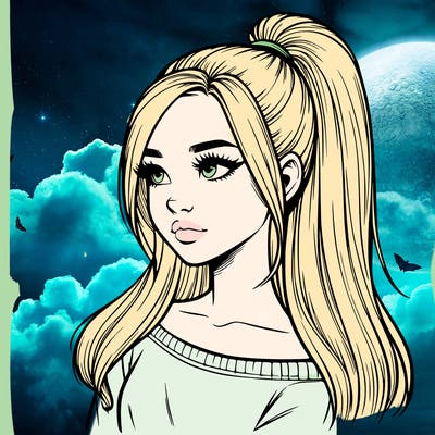 realistic girl with a high ponytail