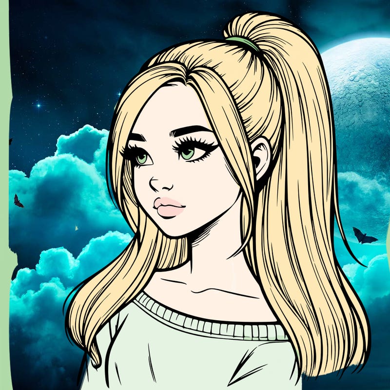 realistic girl with a high ponytail