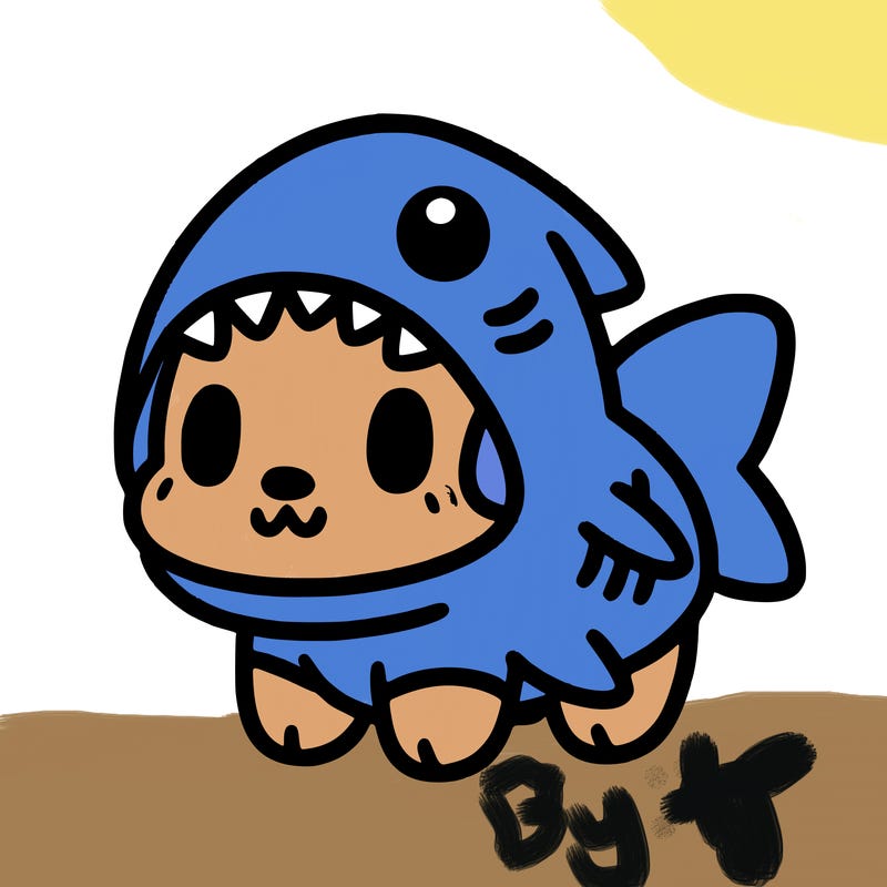 cute dog wearing a shark costume