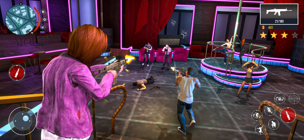 Gangster iv - Mafia Crime City - Action packed third person shooter gunfight inside a neon lit nightclub in Gangster iv.