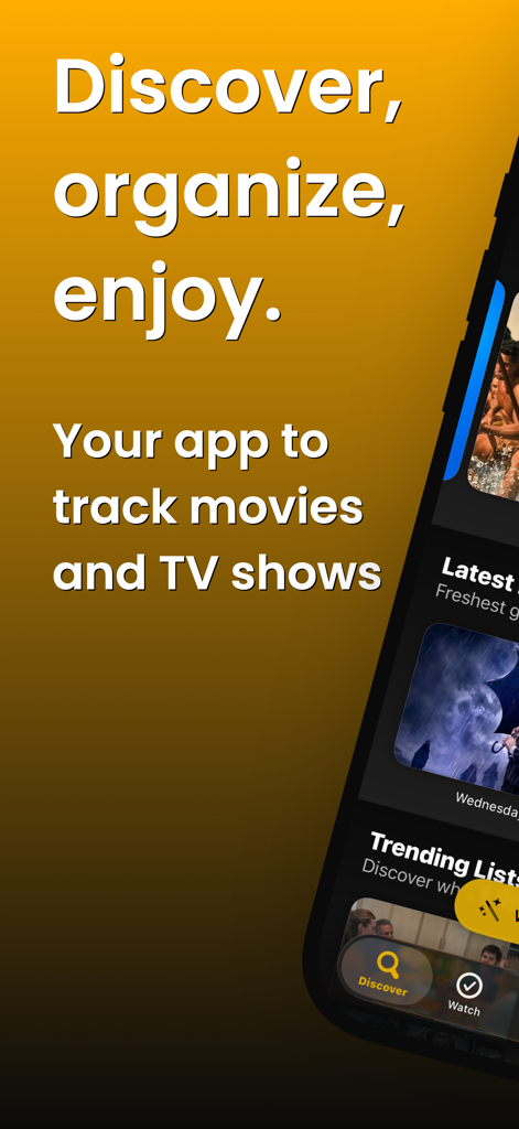 Sofa Time: TV Shows & Movies - Interfaz de la aplicación Sofa Time mostrando el eslogan Descubre organiza disfruta