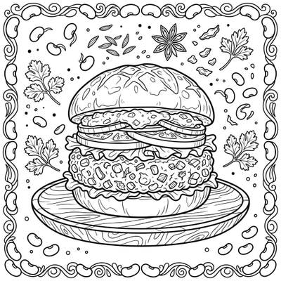Dive into a world of vibrant flavors with our detailed Black Bean Burger coloring page, celebrating healthy and delicious vegetarian dining. This intricate design is perfect for foodies and coloring enthusiasts looking for a creative, mindful activity.