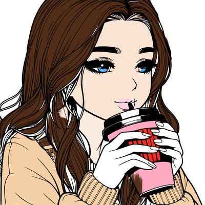 realistic girl drinking coffee