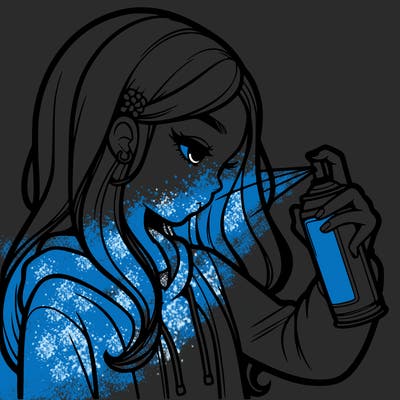 a realistic girl spray painting