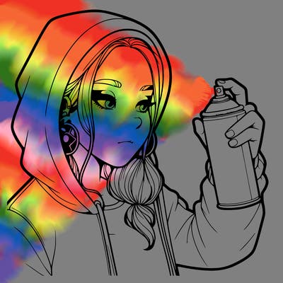 a realistic girl, spray painting