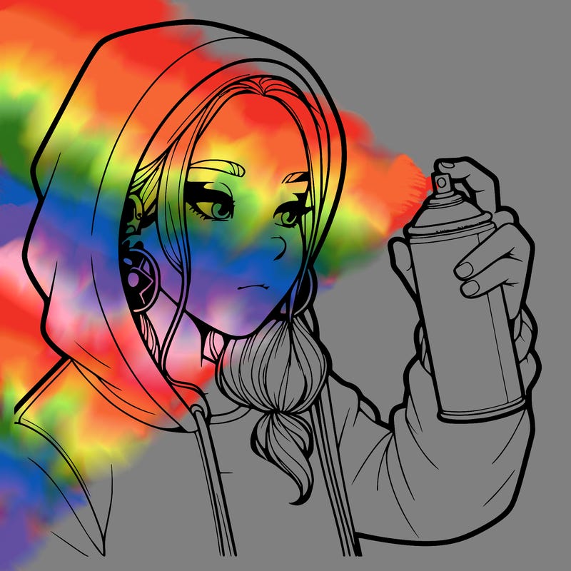 a realistic girl, spray painting