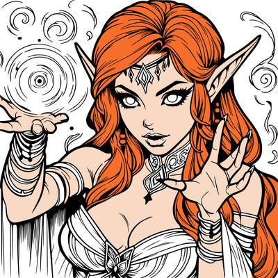 realistic scary beautiful elf sorceress casting spell