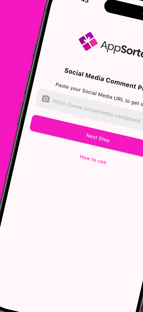 Interface do aplicativo AppSorteos mostrando o campo de entrada para colar um URL de postagem de mídia social para um sorteio