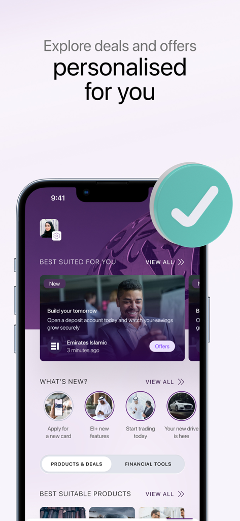 Emirates Islamic mobile app displaying personalized banking offers and deals