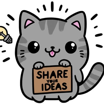 a cute cat saying share your ideas