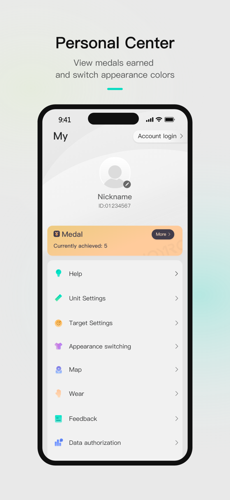 JR Smart - JR Smart app Personal Center screen showing user profile information medals earned and settings menu