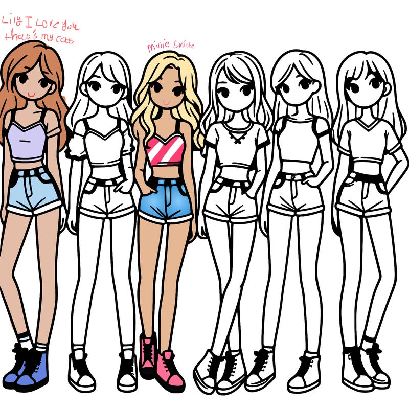 a group of girls wearing crop tops and shorts