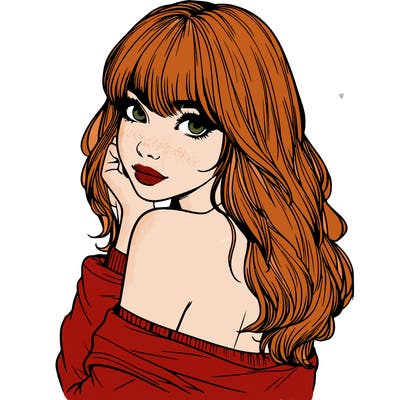 realistic girl with bangs looking over her shoulder