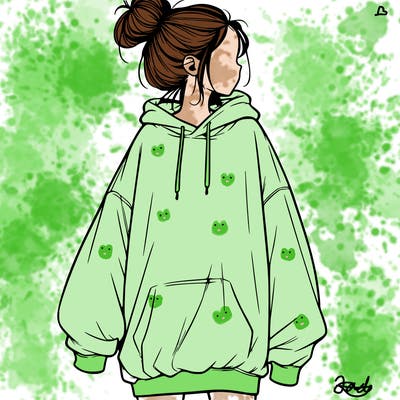 realistic girl with a oversized sweatshirt on and a bun