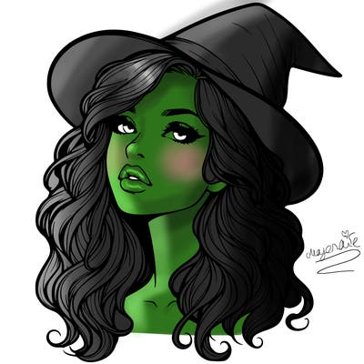 realistic witch girl with wavy hair and lips