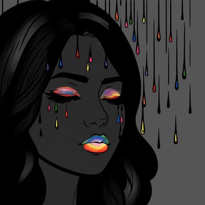 rain going over realistic woman’s face