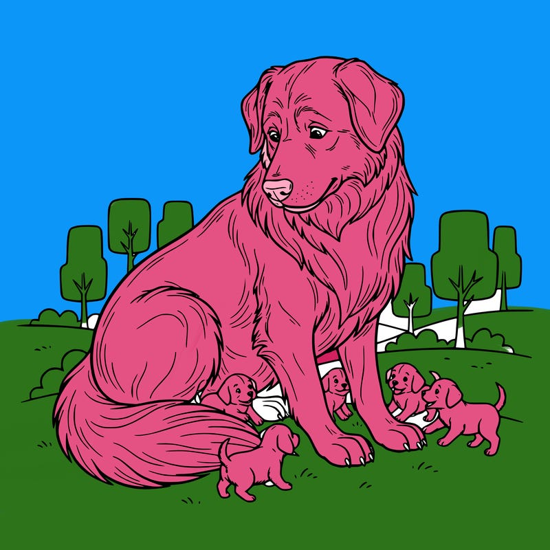 a giant dog with puppies.