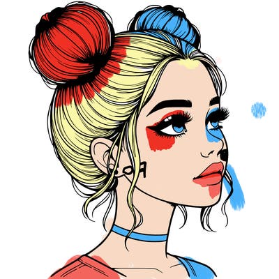 realistic girl with buns on the top of her head