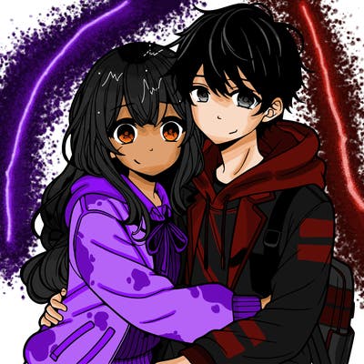 anime girl and boy hugging