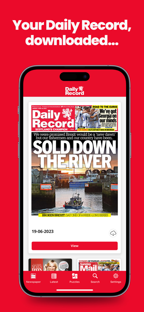 Daily Record newspaper app interface showing a digital edition on a mobile screen
