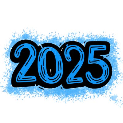 one line scrawled numbers sketch design “2025”