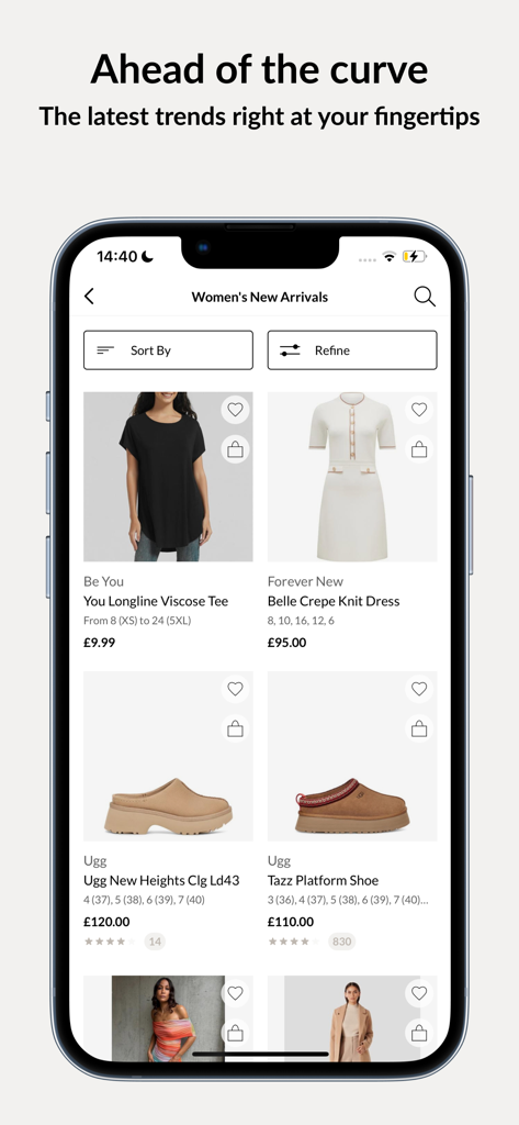 Mobile app screen of FRASERS.com showing women fashion new arrivals and trends