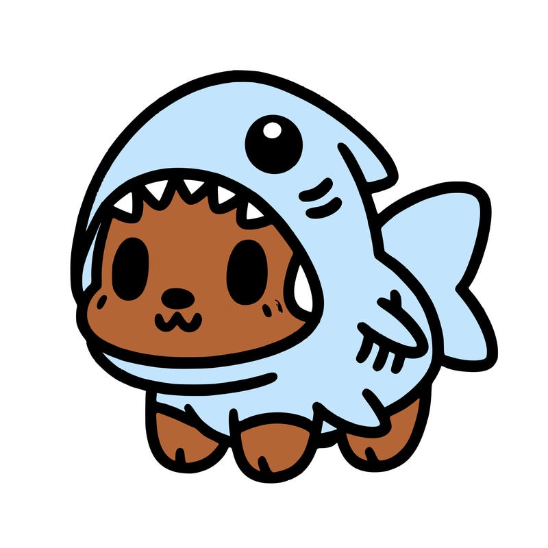 cute dog wearing a shark costume